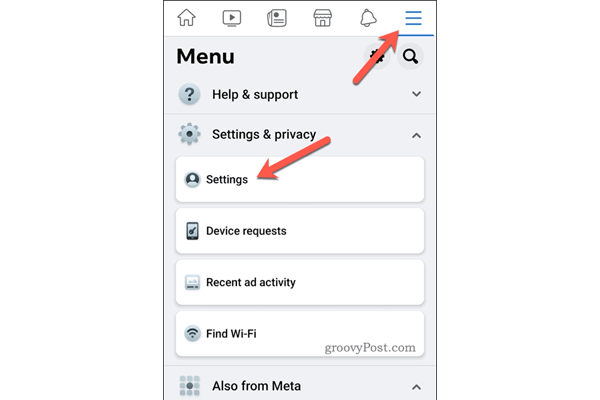 scroll down and tap settings and privacy how to delete fb en